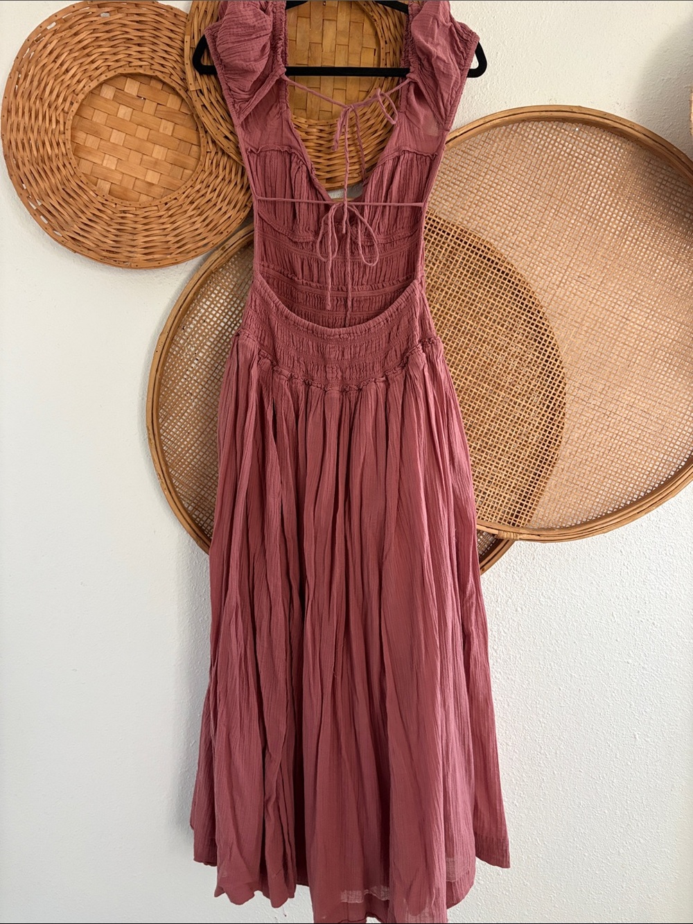 Free People Open Back Ties Ruched Bodice Midi Dress Small - Picture 6 of 7